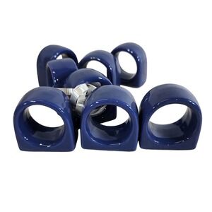 Set of 8 Deep Blue Ceramic‎ Napkin Rings Holder Geometric Modern